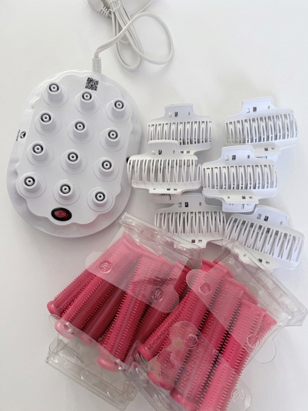 ion Hot Rollers Long Set  (12 pieces set with Claw Clips) - pink